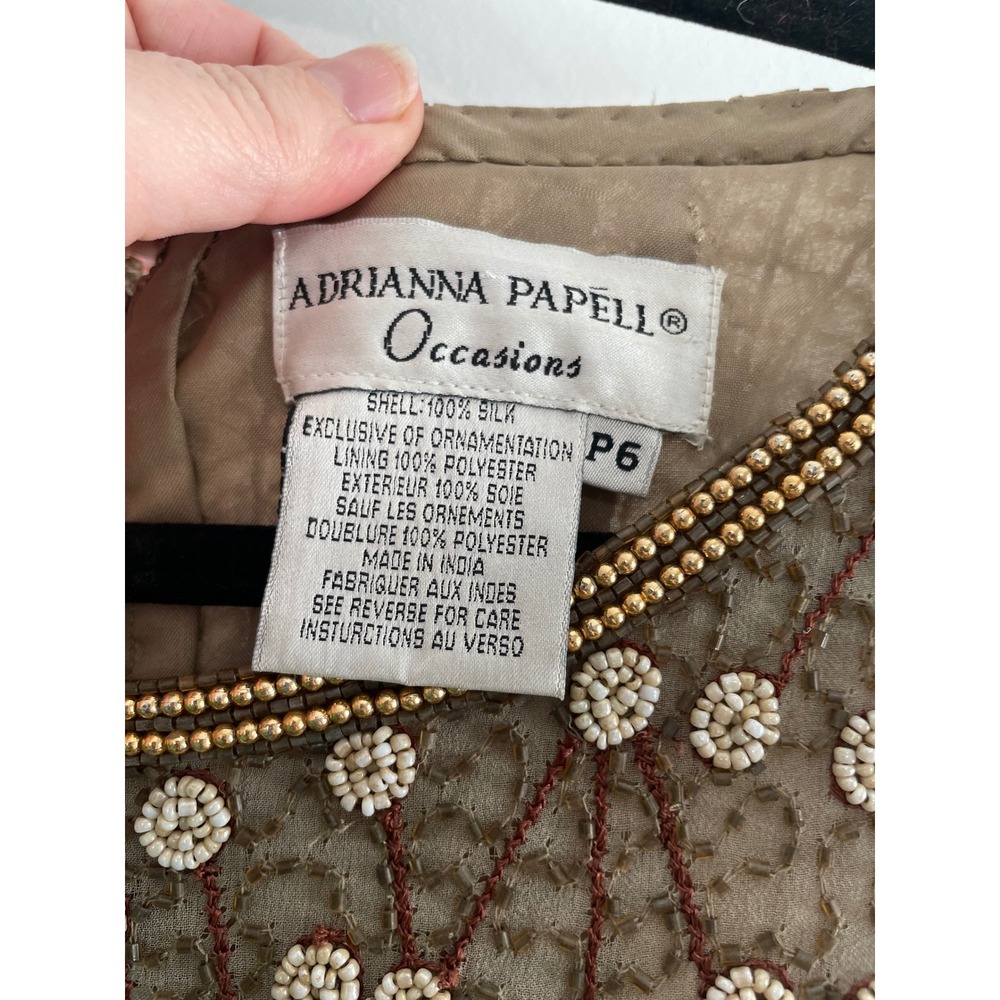 NWT Adrianna Papell Occasions Silk Beaded Top Taupe Gold Petite 6 - Picture 4 of 8